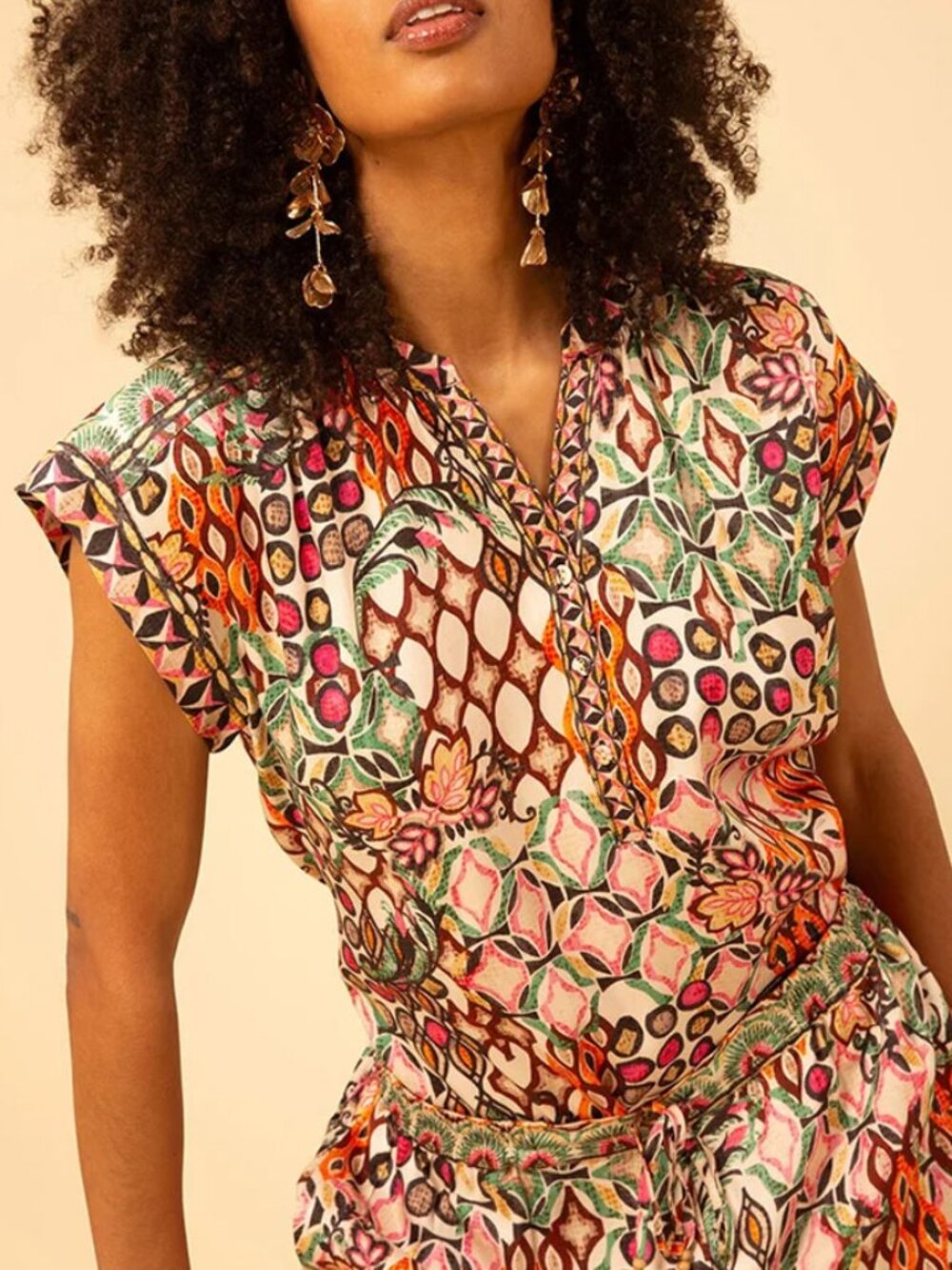Hale Bob Multicolor Geometric Blouse Size XS